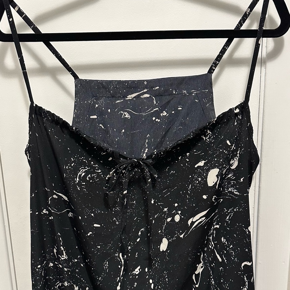 ALIKE Black & Cream Splatter Paint Print Abstract Sleeveless Midi Slip Dress L - Picture 4 of 7